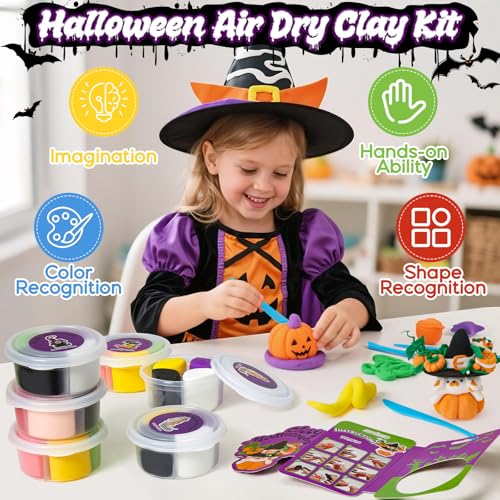 Winrayk Halloween Air Dry Clay for Kids Modeling Clay DIY Crafts Kit, 12 Boxes Magic Molding with Sculpting Tools and Tutorials, Pumpkin Party Favors Halloween Gifts Toys Arts and Crafts for Kids Teen
