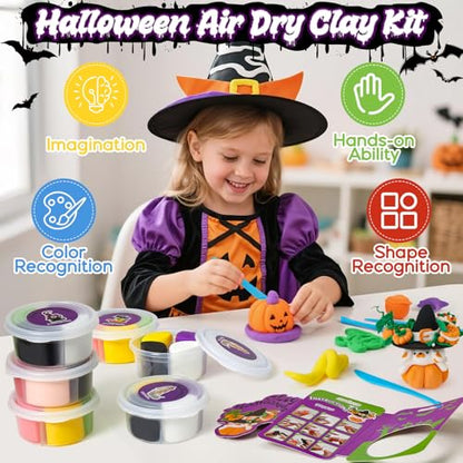 Winrayk Halloween Air Dry Clay for Kids Modeling Clay DIY Crafts Kit, 12 Boxes Magic Molding with Sculpting Tools and Tutorials, Pumpkin Party Favors Halloween Gifts Toys Arts and Crafts for Kids Teen