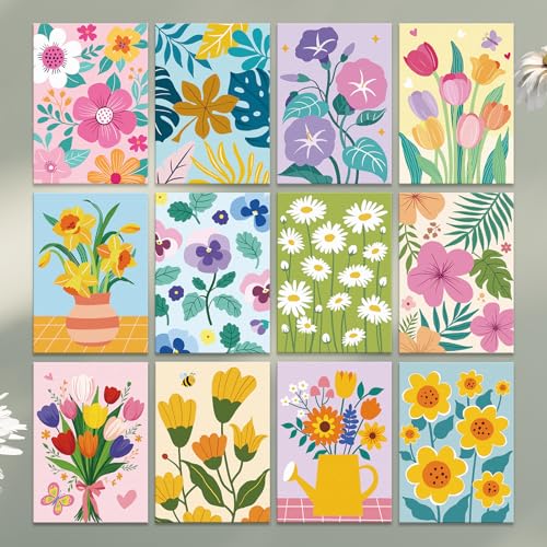 Louise Maelys 5x7 Inch Pre Drawn Canvas to Paint,12 Packs Floral Theme - color: Flower