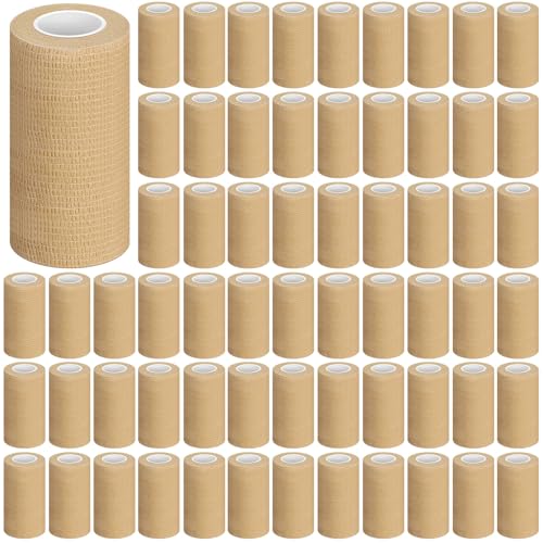 Treela 64 Pack 2" X 5 Yards Self Adhesive Bandage Wrap Beige | Cohesive Flexible Wrap for Wrist Ankle Fingers, Breathable Sports Tape, Self Adherent Rolls for Pets Vet, Coban Style - color: Beige, size: 4 Inch X 5 Yard