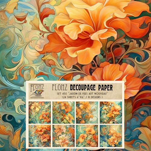 Decoupage Paper Pack (24 Sheets 6"x6") Jardin De Fees Art Nouveau # Vintage Styled Pattern Paper for Decoupage, Craft and Scrapbooking - color: ThirtyTwo