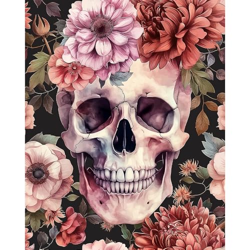 Natuyalo Paint by Numbers Kit for Adults - Paint by Number on Canvas Without Frame, Skull and Flowers DIY Acrylic Painting for Ideal Gift Home Wall Decor (16x20 Inch) - color: ART-09