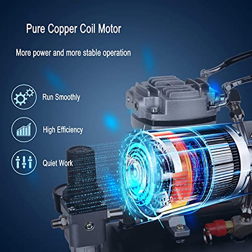 Timbertech Upgraded Airbrush Single-Piston Oil-free Mini Compressor ABPST08 with Cooling Fan, 3L Tank, Regulator, Moisture trap for Hobby, Body Tattoo, Model Painting, Automotive Graphic, Make-up