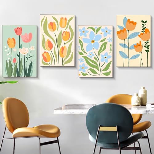 4 Pack Framed Paint by Numbers Kit for Adults Flowers with Wooden Easel | With Frame Canvas 8x12 IN, For Adults Beginner, DIY Acrylic Painting Flower, Stress Relief Craft Kits, Home Wall Decor Gift - color: FOP4P-04