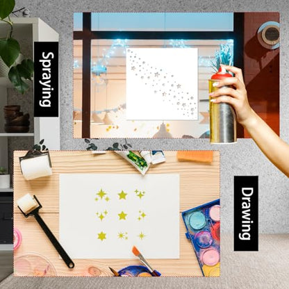 AFRITEE Reusable Star Stencils for Painting - 15 Pcs Large Star Stencils Suitable for Wall Painting, Twinkle Stars Reusable Painting Templates DIY Home Wooden Wardrobe Canvas Decoration - style: Starf Stencil