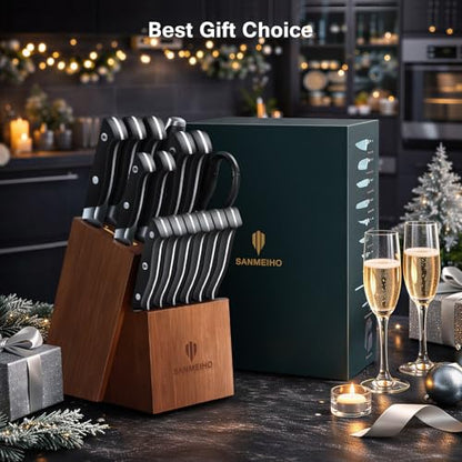 16 PCS Japanese Kitchen Knife Set with Block, Dishwasher Safe | 5 Layers High Carbon 9Cr18Mov Stainless Steel, Ultra-Sharp Professional Chef Cooking Knives Set with Ergonomic Handle - color: 16PCS Knife Set