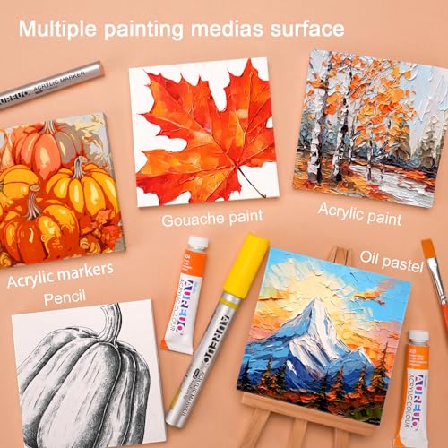 AUREUO Mini Canvas and Easel Set - 4x4 Inch/ 12 Pack - 2/5 Inch Profile Small Square Canvas with Display Stand - Art Gift Set Bulk Pack Canvases for Acrylic Painting & Craft - size: 4"x4" with Easel