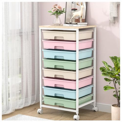 SYKIARIOL Rolling Cart with Drawers, 8 Drawers Utility Cart, Rainbow | Rolling Drawer Cart on Wheels with Wooden Tabletop for Living Room,Classroom,Bedroom,Bathroom,Dorm,Office - color: Rainbow