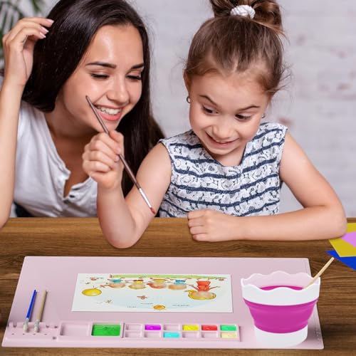 4 PCS Collapsible Paint Brush Washer Multifunctional Collapsible Bucket Foldable Water Cup Silicone Portable Painting Water Cup Mini Washing Buckets Brush Holder for Watercolor Oil Painting - color: Pink, Purple