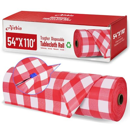 Plastic Table Cloth, 110 Ft X 54 In Plastic Table Cover Gingham Tablecloth | Red and White Checkered Tablecloth Roll with Cutter PEVA Plastic Table Cloth Disposable for Backyard BBQ, Gathering, Buffet - color: Red Checkered, size: 1320" x 54" (Rectangular