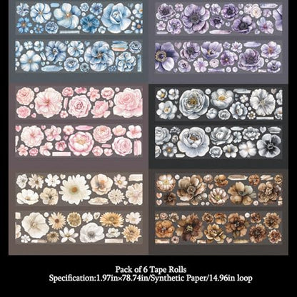 Flower Washi Tape Stickers for Journaling Supplies, Floral Stickers for DIY - color: Night