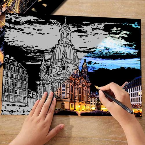 Iskueal Scratch Art for Adults (4 Sheets A4),Family Creative DIY Painting Papers for Travel Lovers,Craft Lovers|Creative Scratch Art Adult (Aachen Germany) - color: (Aachen Germany)