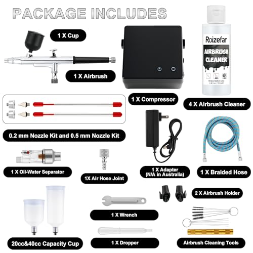 Roizefar Airbrush Cleaning Kit, Airbrush Cleaning Pot with 6 Airbrush Cleaner and 2 Thinner Airbrush Kit with Compressor, 55 PSI Non-Clogging Air Brush Painting Set Perfect for Painting, Modeling