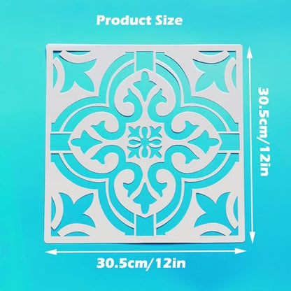 4 Pieces Reusable Tile Stencil 12 x 12 Inches - Mandala Style | Wall Templates for DIY Home Decor