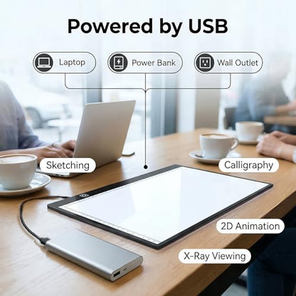 A4 Ultra-Thin LED Light Pad with Scale - 5000 Lux Stepless Dimmer Light Box for Diamond Painting, Tracing & Sketching - USB Powered Portable Light Table for Artists, Tattoos & Animation - Black - size: A4