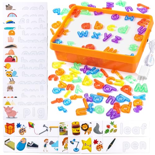 Light Box with Letters & Cards Set (Orange) | Educational Toys for Tracing, Sensory Play & Early Learning, Light Table for Kids - style: Orange