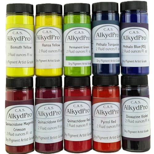 High Chroma Pigment Set – Vibrant Chromatic Quinacridone Collection, Dioxazine Violet, Pyrrol Red & Phthalo Turquoise, 2 Fl Oz (Pack of 10), for Oil, Alkyd, Acrylic & Watercolor, Dry Powder Artist Grade - color: Quinacridone set, size: 2 Ounce (Pack of 10