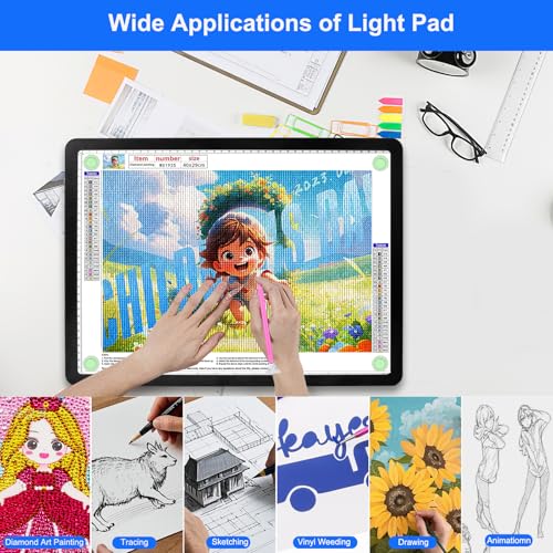Elice Rechargeable A3 Light Pad with Carry Bag, Magnetic LED Light Board with Physical Button, Super Bright Diamond Art Light Pad, Ultra-Thin Light Box for Tracing, Weeding, Diamond Painting -Black - color: Black, size: A3 with Carry Bag