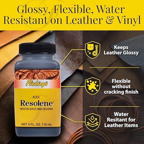 Fiebing's Acrylic Resolene (4 Ounce, Black) - Protective Acrylic Leather Finisher - Flexible, Water Resistant Top Coat for Dyed Boots, Couch, Purse - color: Black