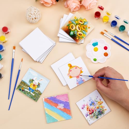ESRICH 24 Pack 3x3IN Mini Magnetic Canvas Panels, Small Canvases for Painting for Oil, Watercolor, Acrylic Painting & DIY Crafts with 24PCS 3x3IN Square Flat Canvas Boards, 24PCS Soft Magnets - size: 3 x 3 in (24 Pack)