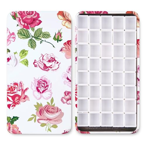 40 Empty Half Pans Watercolor Palette Tins Box with Magnetic Squares | 1.8ml Plastic Half Pan,Metal Paint Tray Palettes for Travel,Lightweight Portable,Watercolor Painting Mixing Tray.White Rose - color: White Rose, size: 40 Half Pans