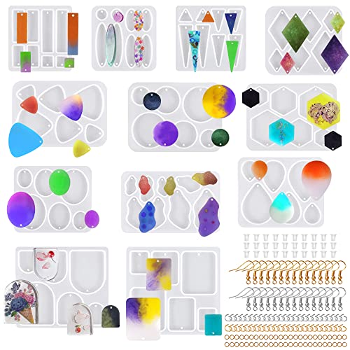 SENHAI 12 Pcs Resin Jewelry Molds with 340 Pcs Earring Accessories, Variety Size Earring Resin Molds with Hole, Resin Earring Molds Silicone for Making Jewelry, Earrings, Pendants