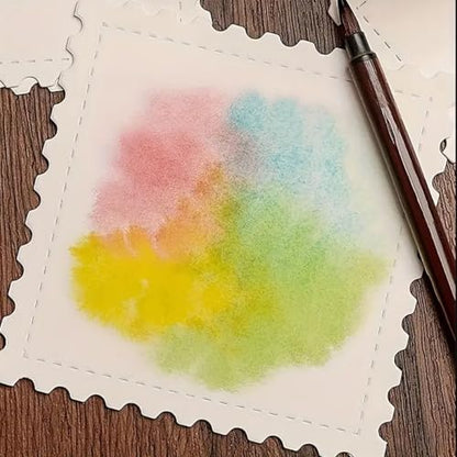 50pcs Creative Watercolor Paper Cards, 300g Cotton Pulp Fine Grain Thick Serrated Edges for DIY Tickets with Tear-Away Stamps and Gifts Certificates (Square) Holiday Cards Postcard (4x4) - size: 4x4