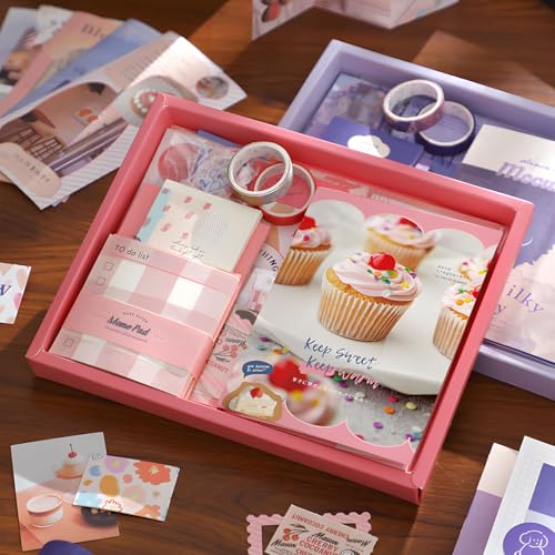 JOYCHOIC 348 Pcs Pink Scrapbook Supplies Kit, Dessert Junk Journal, Scrapbooking and Journaling Materials, Large Aesthetic Collection for Women, Stationery Arts Craft, Adults Daily - color: Dessert