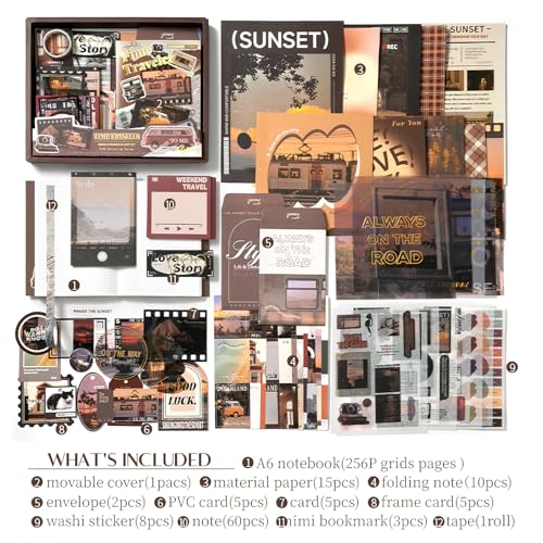 Scrapbook Supplies Kit, Vintage Junk journaling Supplies, Scrapbooking Kit | Stationary Set with Aesthetic Ephemera Stickers, Bullet Journaling Kit, Collage Craft Supplies Gift for Adults Women Starter - color: Time Traveler