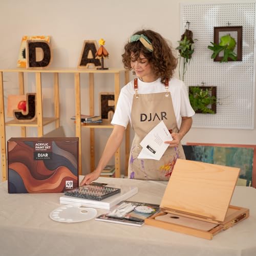 DJAR 49 Pcs Acrylic Paint Set with Tabletop Easel Box, 24 Colors - style: Tabletop Easel Set