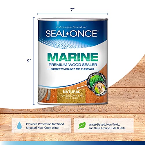 Seal-Once Marine Waterproof Wood Sealer and Stain, Natural, 1 Gallon | Waterproof Sealant, Wood Stain and Sealer in One - color: Natural, size: 1 Gallon