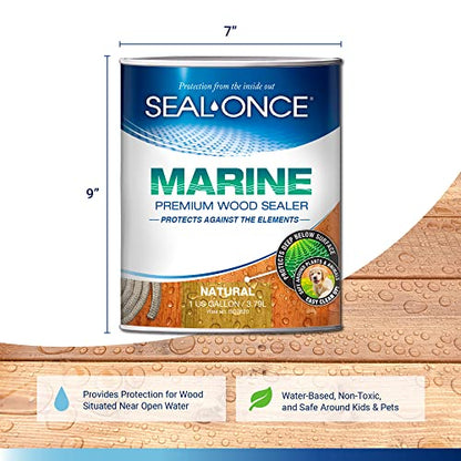 Seal-Once Marine Waterproof Wood Sealer and Stain, Natural, 1 Gallon | Waterproof Sealant, Wood Stain and Sealer in One - color: Natural, size: 1 Gallon