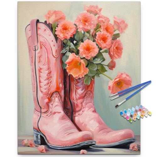 Artunion Cowboy Boots Paint by Numbers Kit for Adults,Flower Paint by Number Kits, DIY Oil Painting Paint by Number Kits on Canvas Arts Craft for Home Wall Decor 16x20 Inch - color: ZXT-263
