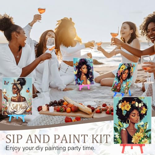 Blosssound 10 Set Pre Printed Canvas Pre Drawn Canvas Painting with Easel Kits 5" x 7" Outline Painting Panels for Beginners, DIY Craft Project, Party Favor, Home Decors(Flower Lady) - style: Flower Lady