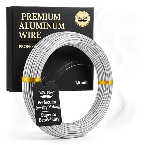 Mr. Pen- 15 Gauge Aluminum Craft Wire, 1.5 mm, 32.5 Feet, Bendable Metal Wire for Sculpting, Jewelry, Floral and Wreath Making, Crafting, Christmas Ornaments, Beading, Bonsai Training | Bendable Metal Wire for Jewelry Making, Sculpting, Floral Making, Wre