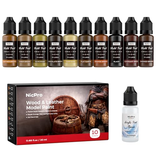 Nicpro 10 Colors Wood & Leather Model Paint Set, 20ml Ready to Use - style: Wood & Leather