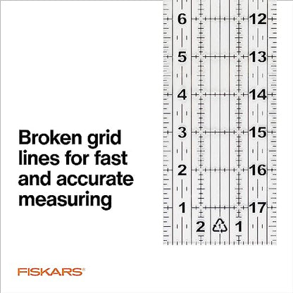 Fiskars 3" x 18" Acrylic Sewing & Quilting Ruler with Gridlines, Clear | Easy to Read Measurements Make Cutting Accurate Strips Simple, Quilting & Sewing Supplies for Arts and Crafts - size: 3" x 18"