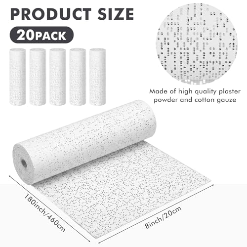 Nuogo 20 Pack Plaster Cloth Gauze Bandages Rolls Plaster Strips Bulk for Crafts Art Project Body Molds Mask Making Scenery Construction Sculptures Belly Cast Each Roll 5 Yards 8 x 180 Inch - size: 8 x 180 Inch