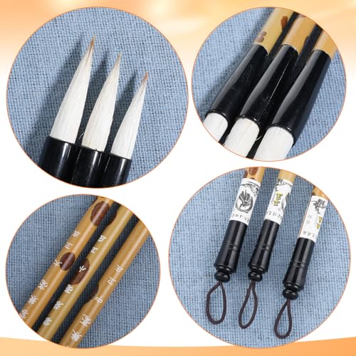 Chinese Painting Brushes Set, 3 Sizes Chinese Calligraphy Brush Set Flower Bird Line-Drawing Brushes Writing Brush, Painting with Bamboo Pen Holder, Traditional Art Sumi