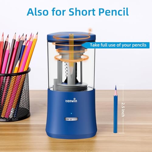 tenwin Fully Automatic Pencil Sharpener for 6-8mm Pencils, Hands-Free - color: Blue
