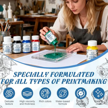 Block Printing Ink Set, 6 Colors Water Soluble Ink, 60ml Each