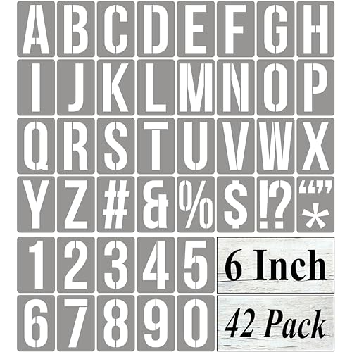 6 Inch Alphabet Letter Stencils for Painting - 42 Pack Letter and Number Stencil Templates with Signs for Painting on Wood, Reusable Numbers and Letters Stencils for Chalkboard Wood Signs & Wall Art - size: 6 Inch