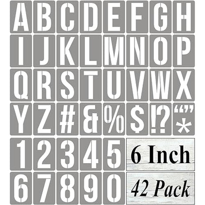 6 Inch Alphabet Letter Stencils for Painting - 42 Pack Letter and Number Stencil Templates with Signs for Painting on Wood, Reusable Numbers and Letters Stencils for Chalkboard Wood Signs & Wall Art - size: 6 Inch