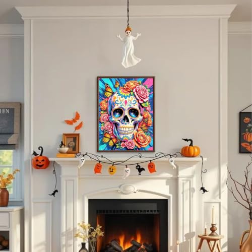 WULINHUAFA Skull Diamond Painting Kits for Adults 12x16 inch | Butterfly Diamond Art Kits for Beginner, 5D Full Round Drill Gem Art Painting Kits for Home Wall Decor - color: Skull