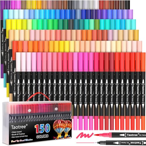 Taotree 150 Colors Dual Tip Art Markers Pens Set for Adult Coloring Books - color: 150 Colors