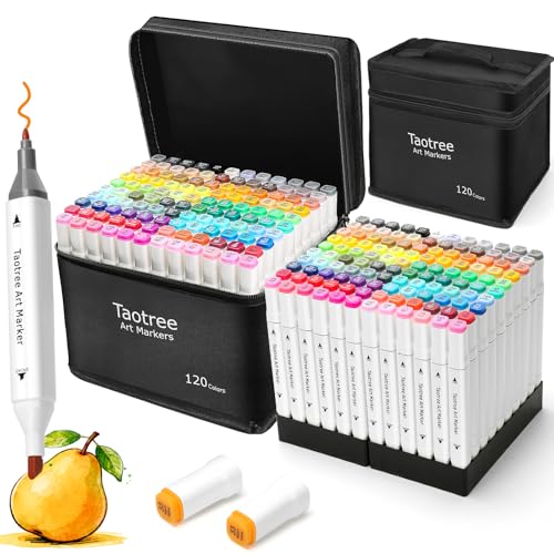 Taotree Alcohol Markers 120Color with Case & Holders, Dual Tips Art Markers | Chisel & Fine Coloring Pens, Sketch Pens, Art Supplies for Adult Coloring Books Artist Coloring Painting, Drawing, Sketching - color: 120 Colors with Holder