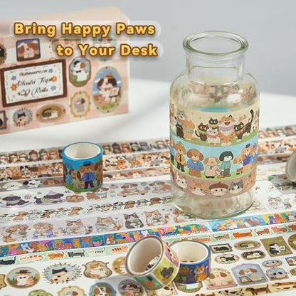 Cat & Dog Washi Tapes Set 20 Rolls, Cute Decorative Masking Tape for Junk Journal, Scrapbooking Supplies, DIY Crafting Supplies - style: Cat & Dog