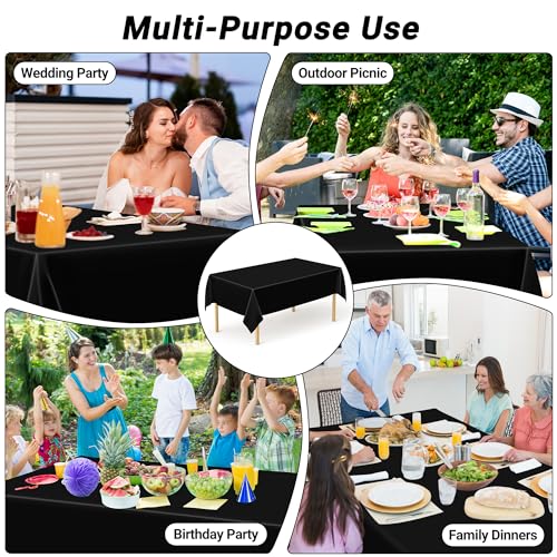 QZYL 4 PCS Picnic Table Cover with Bench Covers, Black Plastic Table Cloths, 54 X 108 in Disposable Waterproof Rectangle Table Covers for Camping Birthdays Weddings Parties Christmas - color: Black, size: 4pcs 54x108 in