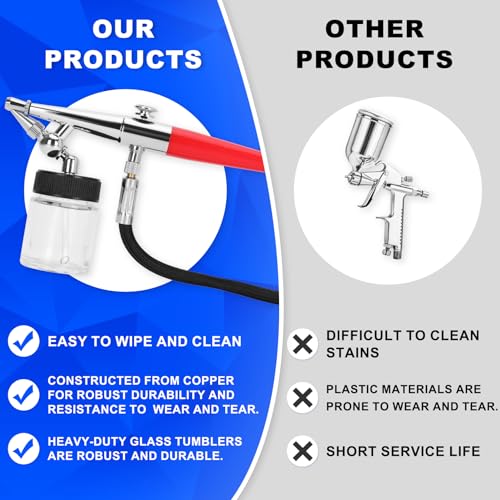 Single-Action Siphon Feed Spray Gun Kit (Red) - Airbrush H-Set with 3 Nozzles & 6-Foot Hose, Airbrush H-Set Single Action Suitable for Models, Art Painting, Handmade DIY, Small Scene Repairs & More