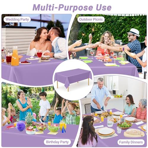 QZYL 12 PCS Lavender Plastic Tablecloths, 54 in x 108 in Dinner Table Cloths, Rectangle Table Cover for Birthday Party Family Gathering Wedding - color: Lavender, size: 12pcs 54x108 in